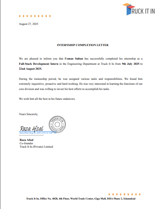 Full-Stack Internship Certificate