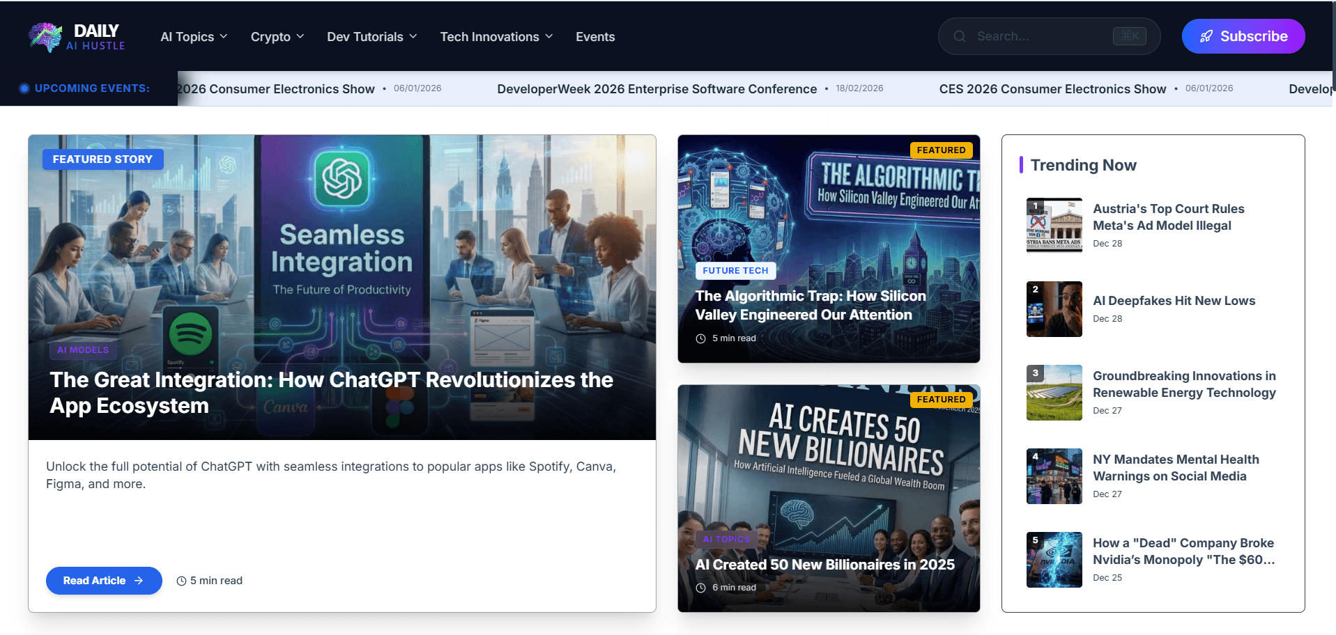 Daily AI Hustle Blog Website